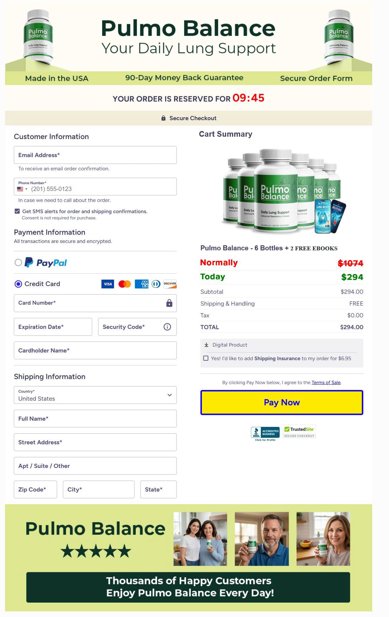 Pulmo Balance Final Order Checkout Page